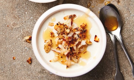 Yotam Ottolenghi’s coconut pudding with brazil nuts and lime syrup.