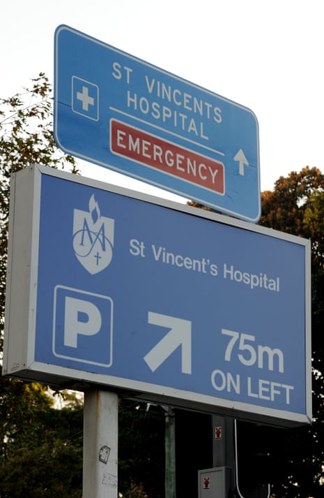 A sign to St Vincent’s hospital emergency in Sydney,.