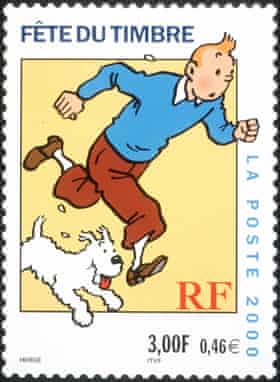 Picture showing a stamp, with comic strip hero Tintin
