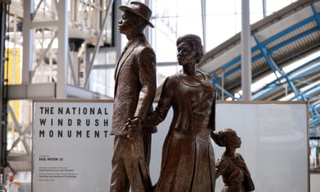National Windrush monument at Waterloo Station, London.