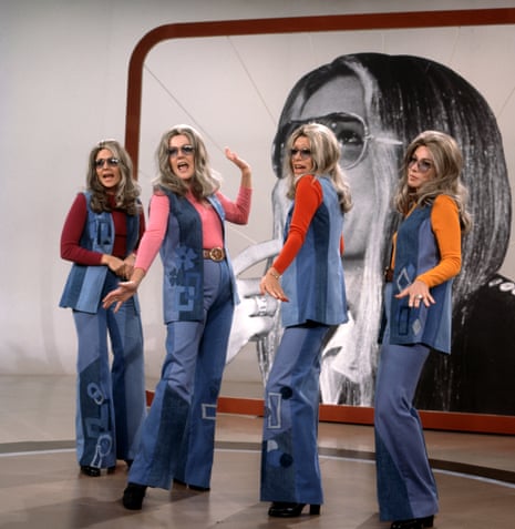 Brenda Vaccaro, Lynn Redgrave, Liz Torres and Lee Grant dressed as Gloria Steinem in the CBS television special, The Shape of Things, 19 October 1973.