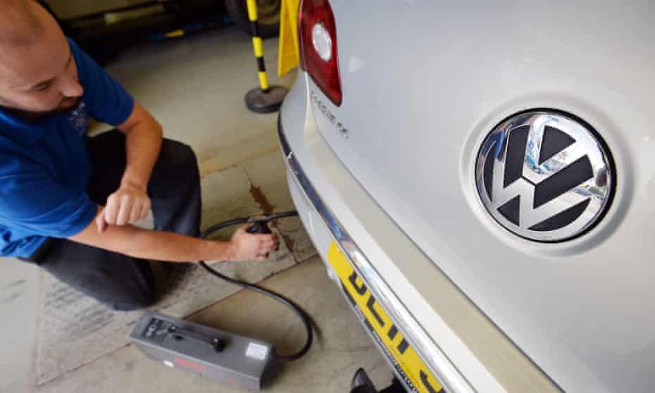 A Volkswagen Passat car being tested for its exhaust emissions. 