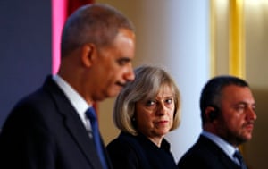 Theresa May and US attorney general Eric Holder (left) at the Ukraine Forum on Asset Recovery in 2014.