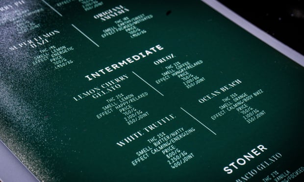 A marijuana menu at a cannabis dispensary
