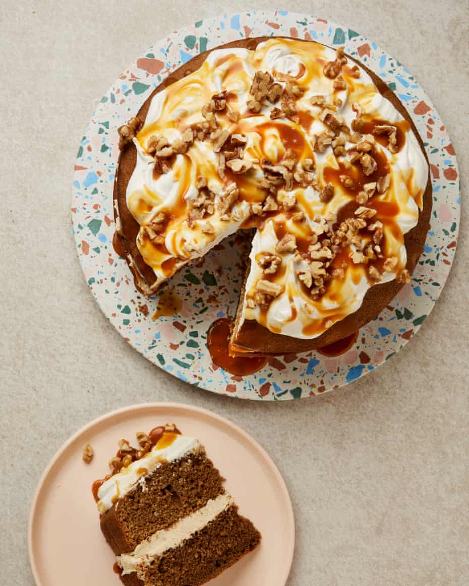 Meera Sodha’s coffee, walnut and miso caramel cake.