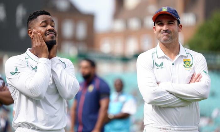 England beat South Africa by nine wickets to win third Test and series – as it happened | England v South Africa 2022 4 South Africa's captain Dean Elgar and Khaya Zondo (left) react to their defeat.