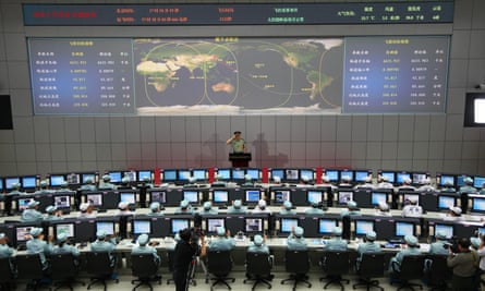 Mission control at the Jiuquan space centre in the Gobi Desert after China’s longest manned space mission in 2013.