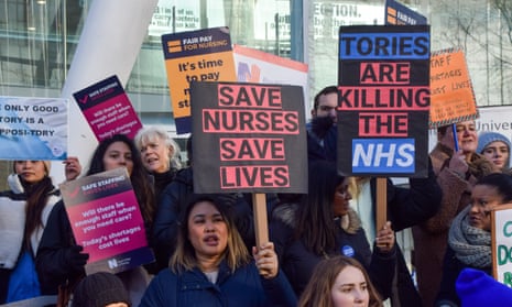 Nurses hold placards in support of fair pay and the NHS during the demonstration outside University College Hospital in London last week.