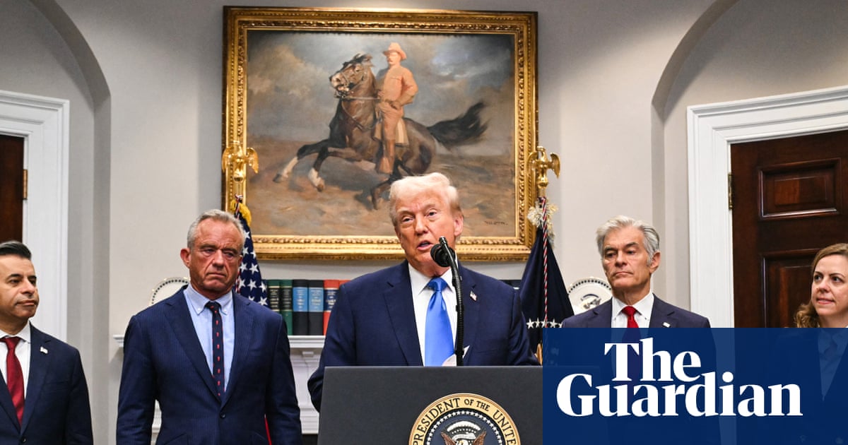 Trump and RFK Jr announcing that autism can be fixed with a B vitamin, while evidence, ethics, and basic neurology are escorted out of the building by security.