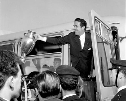 Inter’s Helenio Herrera with the European Cup after beating Real Madrid in Vienna