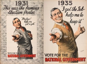 Campaign posters for Britain’s national government coalition spanning two elections.