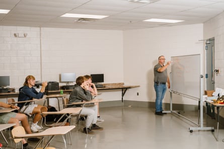 Joe Buchanan lecture during an electricity course at Wise County Career Tech Center in Wise, Virginia.