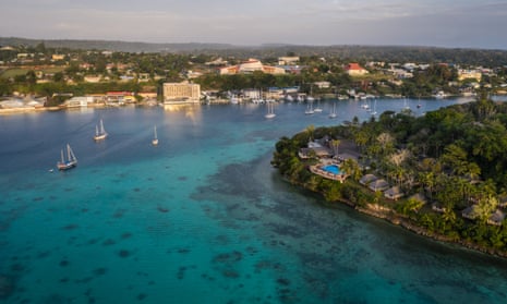 View of the famous Iririki luxury resort island just off the coast of Port Vila
