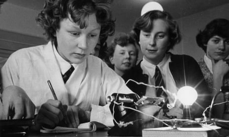 Pupils in a physics class at Cleckheaton Grammar School in Yorkshire, 1956