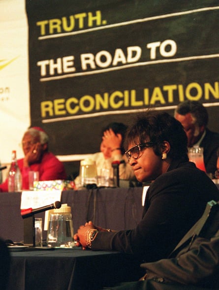 Winnie Madikizela-Mandela testifies in the 1997 Truth and Reconciliation Commission (TRC) hearing .