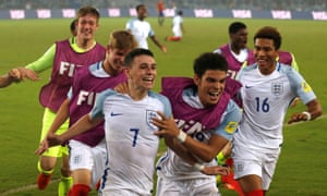 Phil Foden celebrates scoring England’s last goal, his second, in their 5-2 World Cup final against Spain