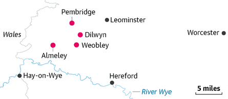 A map of places Kevin Rushby visited in Herefordshire
