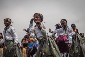 A group of dancers from the Great Lakes region at the Amani festival in Goma