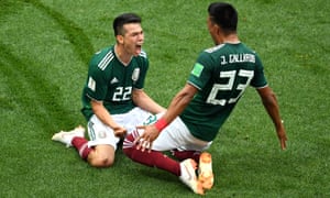 Hirving Lozano of Mexico celebrates with Jesus Gallardo