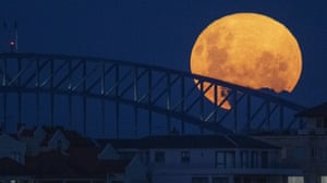 A supermoon rises over the Sydney Harbour Bridge