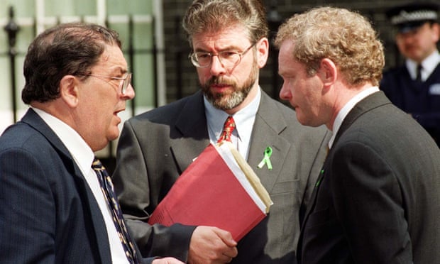 John Hume (left) with Sinn Féin’s Gerry Adams (centre) and Martin McGuinness in 1999