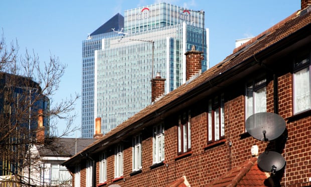 Canary Wharf skyline seen from Crossharbour, Isle of Dogs