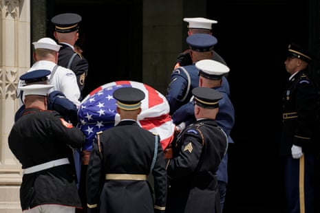 Pallbearers carry the casket of late U.S. Senator Lindsey Graham (R-SC) on the day of his funeral service at Washington National Cathedral, in Washington, D.C., U.S., July 28, 2026.