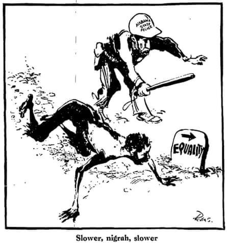 Bill Papas cartoon on Selma to Montgomery march after Bloody Sunday, The Guardian 9 March 1965