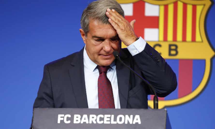Barcelona’s president Joan Laporta at a news conference on Friday.