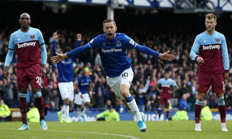 Gylfi Sigurdsson celebrates scoring the second Everton goal.