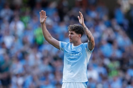 John Stones acknowledges the fans in his final game for City.