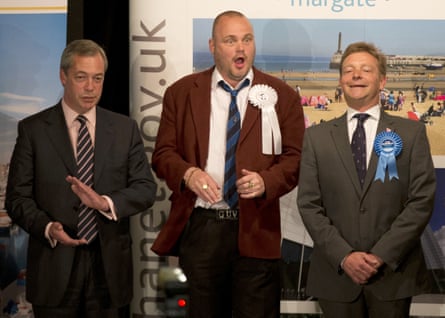 Conservative MP Craig Mackinlay, right, winning the seat of South Thanet in 2015, beating his former Ukip colleague Nigel Farage (left) and comedian Al Murray (centre).