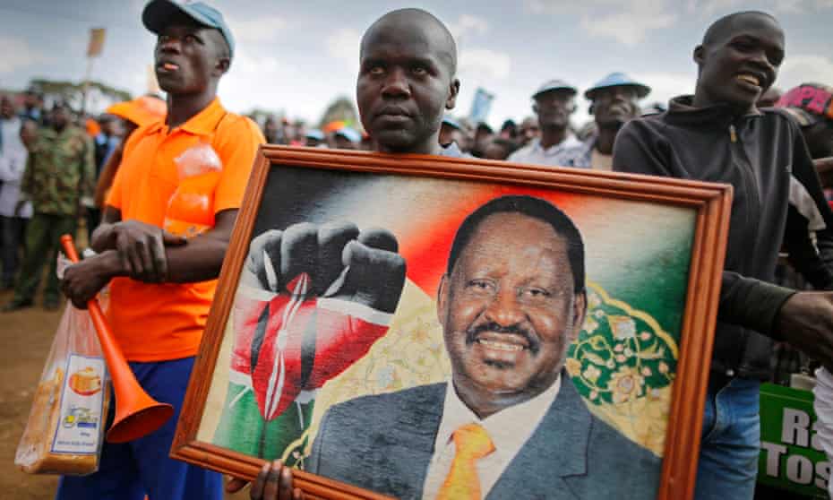 Kenya’s opposition Orange Democratic Movement, led by Raila Odinga, holds a rally ahead of elections on 8 August.