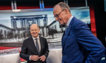 Olaf Scholz, left, and his rival Friedrich Merz