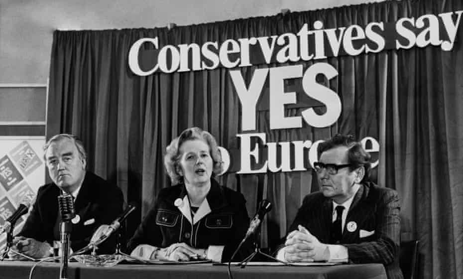 Margaret Thatcher at Europe referendum press conference in 1975