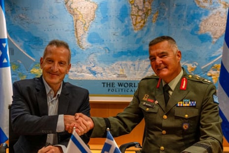 A handout image of the signing of the defence deal between Israel and Greece.