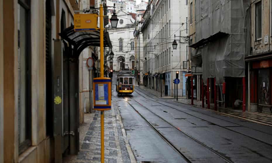  an empty street in Lisbon under lockdown measures in March.
