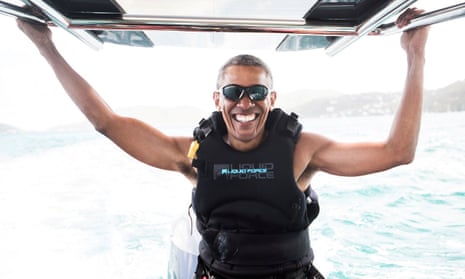 Barack Obama kite surfing during his holiday in the British Virgin Islands. 
