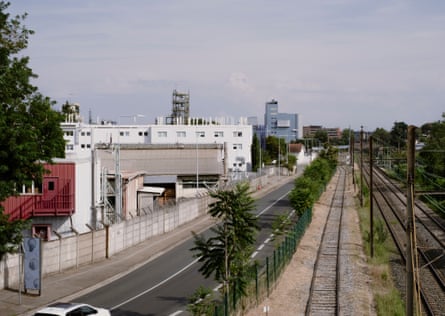 Industrial building alongside railway tracks