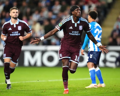 Tammy Abraham celebrates after scoring Aston VillaâÂÂs third goal against Coventry in the Carabao Cup.
