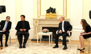 Pakistan’s prime minister Imran Khan and Russia’s president Vladimir Putin meet at Kremlin Palace in Moscow, Russia on Thursday.