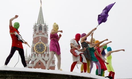 Members of Pussy Riot' stage a protest performance in Red Square in Moscow in January 2012.