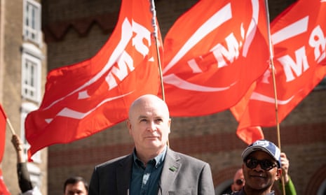 Mick Lynch on a picket line outside St Pancras station in June
