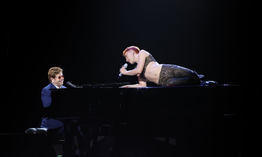 Olly Alexander and Elton John performing at the Brit awards in May.