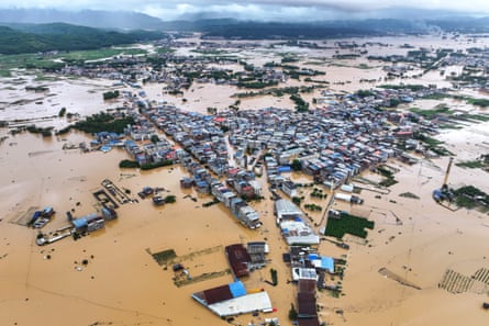 Flooded downstream areas of the Liulan Reservoir after it was breached due to heavy rains in Hengzhou, Nanning City, south China’s Guangxi Zhuang autonomous reegion