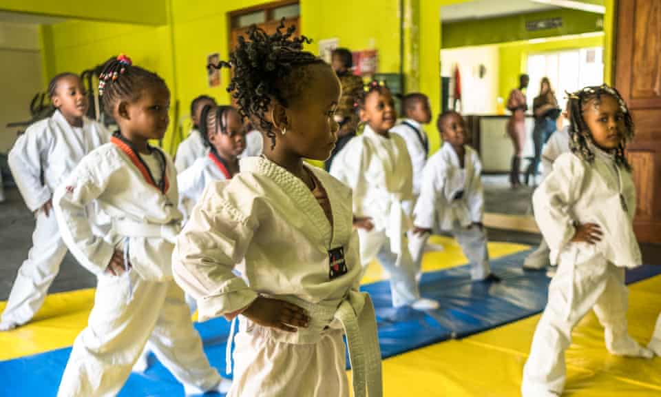 Students at Bees Haven kindergarten, Nairobi, during their mid-morning wellness session
