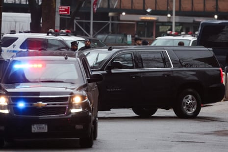 Vehicle carrying former US President Donald Trump drives outside Manhattan Federal Court.