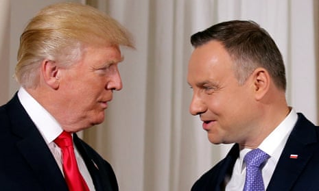 Former US president Donald Trump is greeted by Polish President Andrzej Duda in Warsaw, Poland, on 6 July 2017.