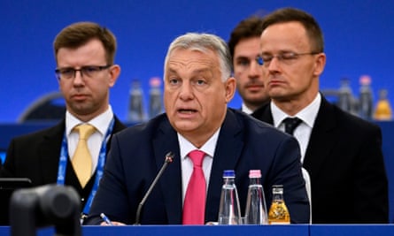 Hungary’s prime minister, Viktor Orbán, addresses the opening of a plenary session during the EPC summit in Budapest