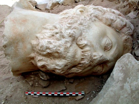 A perfectly preserved head of Marcus Aurelius unearthed by Jordanian French archeologists in the ancient Nabatean city of Petra, south of Jordan in 2015.
